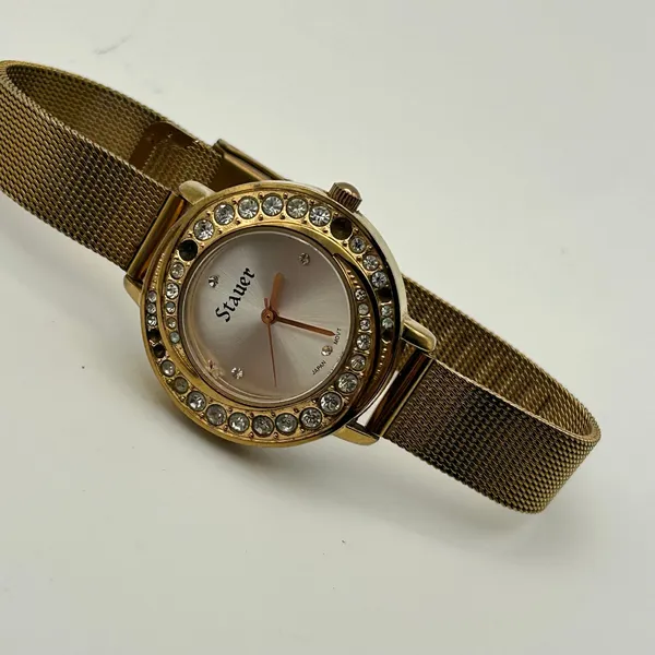 Stauer Gold-tone Swirling Stunner Crystal Bezel Women's Watch Working - Image 6