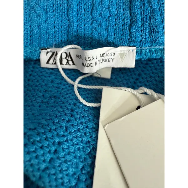 NWT Zara Cut Out Cable Knit Sleeveless Stretch Cropped Top Round Neck L Blue - Image 10