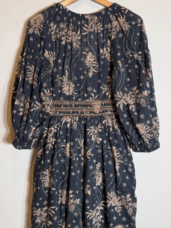 Free People Golden Hour Floral Maxi Dress Women's XS Black Ruffle Smocked Boho - Image 15