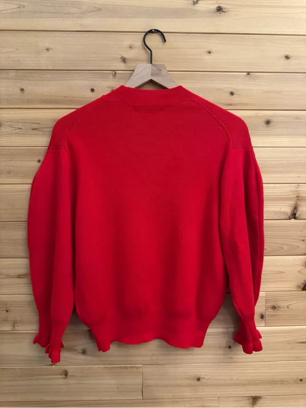 NWT Madewell Medium Red Merino Wool Ruffle Mockneck Crop Sweater Holidays Cozy - Image 5
