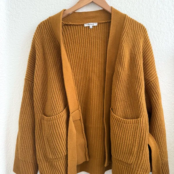 Madewell Madison Rib Side Tie Cardigan In Golden Harvest Camel‎ Tan Brown M - Image 5