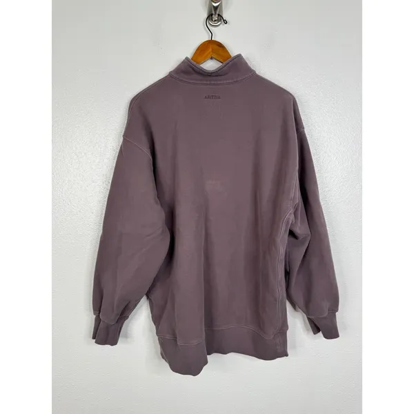 Aritzia TNA Cozy Fleece Boyfriend 1/4 Zip Sweatshirt Mauve Purple Large 116267 - Image 2