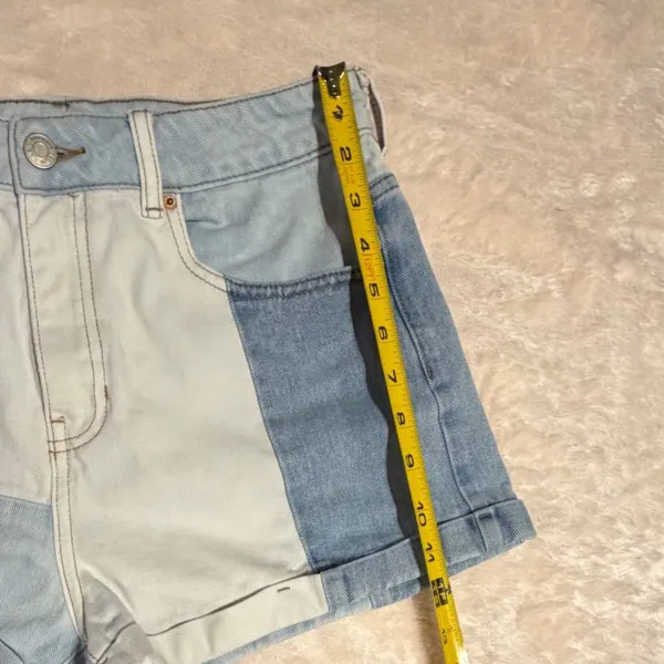 PacSun Mom Shorts Size 28 Patchwork Colorblock Denim High Waisted Blue White‎ - Image 8
