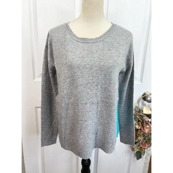 Olivia & Grace 100% Cashmere Sweater Size M Grey Turquoise Crewneck Soft Knit - Image 3