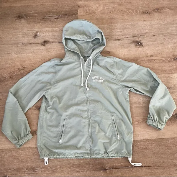 Brandy Melville J Galt Zip Up Windbreaker Raincoat Green Small - Image 2