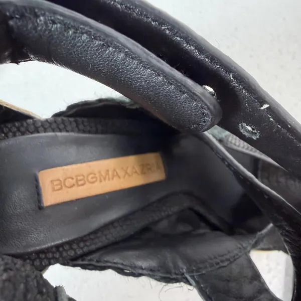 BCBG Maxazria Fritz Open Toe Heels Women's 7B Black Woven Strappy 5" Heel - Image 10
