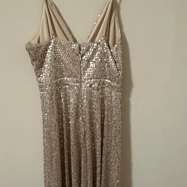 Lulu's Sequin Maxi Dress in Champagne Beige Evening Formal Party Wedding Dress - Image 8