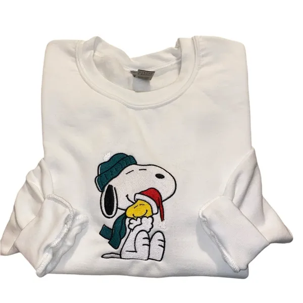 Gildan Snoopy & Woodstock Christmas embroidered pullover size small - Image 2