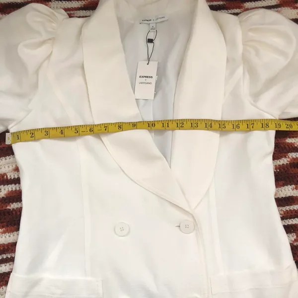 NWT Express X LadyGang White Puff Sleeve Double Breasted Blazer Dress - Image 5