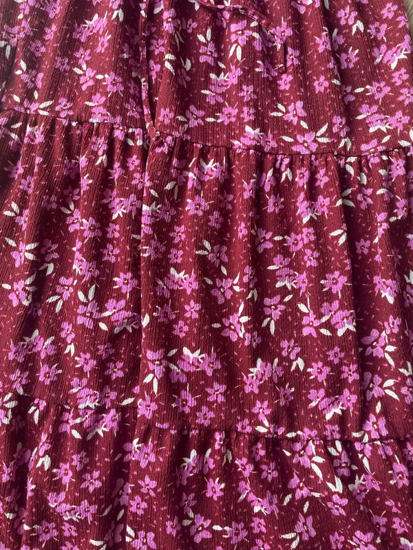 Free People Burgundy Floral Boho maxi Dress Long Sleeve Tiered Size S cottage - Image 2