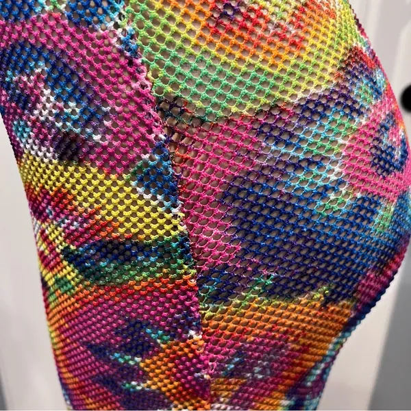 NYC women’s L mesh swim coverup Multicolor Knit Fabric Tye dye side slit - Image 7