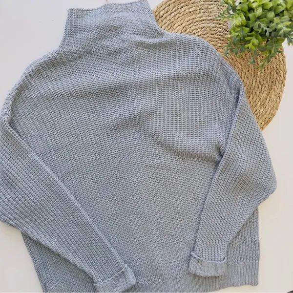 AMERICAN EAGLE‎ Light Blue Knit Mock Neck Sweater Size S\XS - Image 11