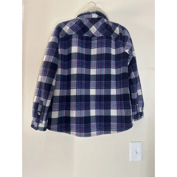Soho Threads Womens Fleece Lined Plaid Jacket Purple Navy Blue Shacket Medium - Image 2