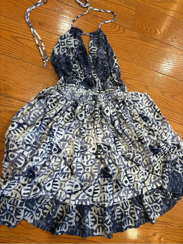 Free People Blue Open Back Halter Mini Dress XS Boho Festival Beachy - Image 8