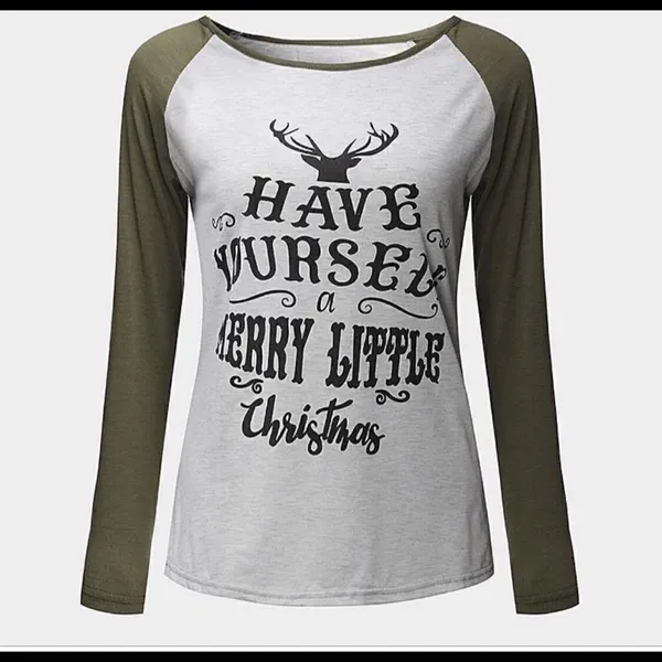New Womens Have Yourself A Merry Little Christmas Ranglan LS Shirts - Sz S - Image 3