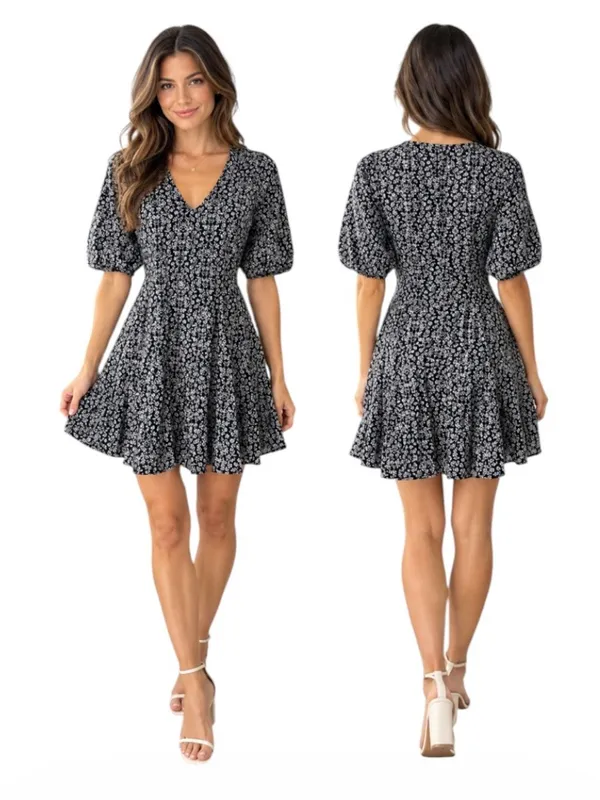 Universal Thread Women’s Black Floral with Puff Sleeves Size S NWT - Image 2