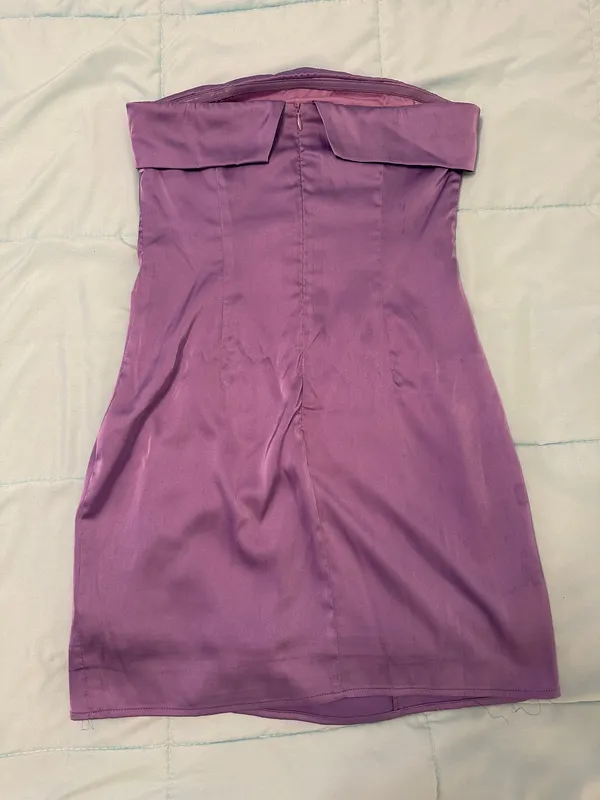 Sky to Moon Lilac Strapless Satin Mini Dress - Image 4