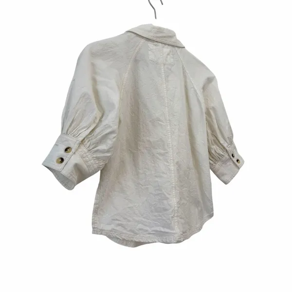 Free People White Puff Sleeve Button Front Cotton Blouse Top Size X-Small - Image 7