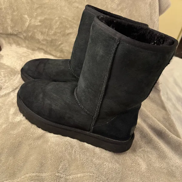 UGG Black Classic Short Suede Shearling Boots women size 9 - Image 2