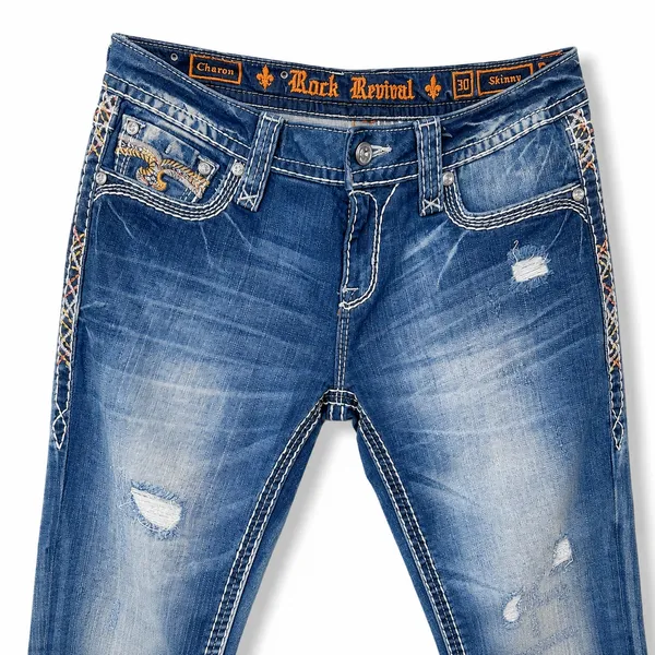 Rock Revival NWOT Charon Skinny Y2K Embellished Western Low Rise Jeans Size 30 - Image 4