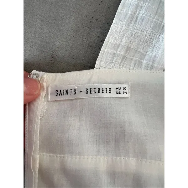 Saints & Secrets White Plunging Neck Ruffle Tiered Sleeveless Mini Dress Medium - Image 8