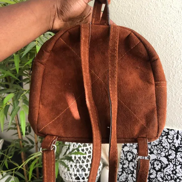 Mexican Mini brown floral suede embroidered floral backpack - Image 2