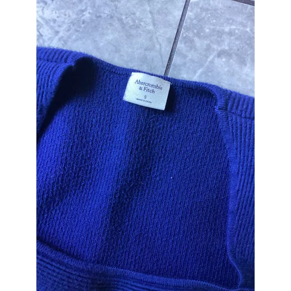 Abercrombie & Fitch Womens Ribbed Sweetheart Neck Long Sleeve Top Royal Blue S - Image 2