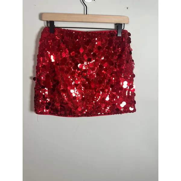 Cider Red Sequin Paillette Mini Skirt Party Y2K Clubwear Glam Holiday XS NWOT - Image 4