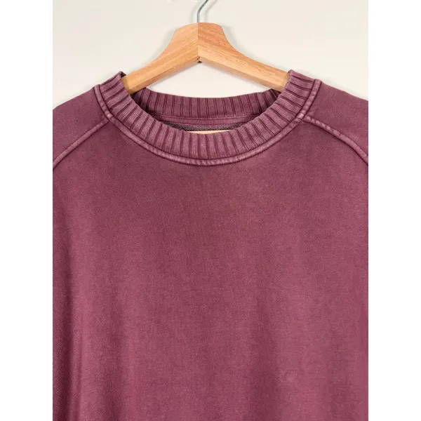 Aerie Women Oversized‎ Ribbed Side Panel Crewneck Sweatshirt Burgundy XS - Image 3