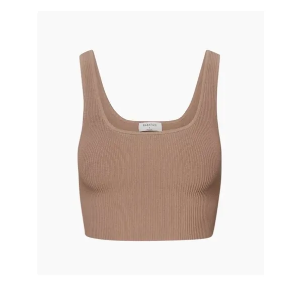 Aritzia Babaton Sculpt Knit Squareneck Cropped Ribbed Tank Small Taupe Tan Beige - Image 2