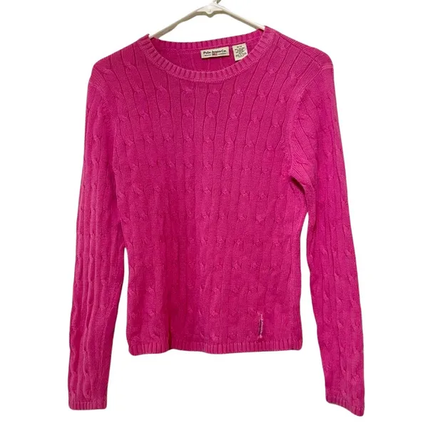 Ralph Lauren Polo Pink Cable Knit‎ Crewneck Pullover Sweater Size M Medium - Image 2