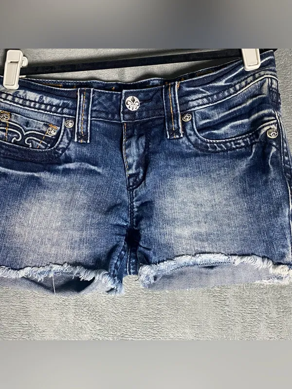 Rock Revival Distressed Dark Blue Denim Shorts with Frayed Hem size 28 Jodie - Image 3