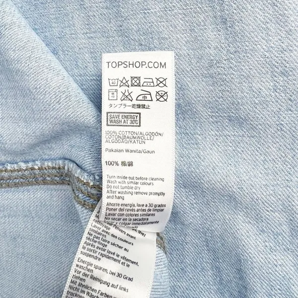 Topshop Moto Denim Jean Snap Front Dress‎ Light Wash Square Neck Size 6 - Image 7