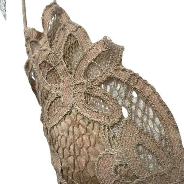 Free People One Adella Bralette Crochet Lace Tan Camel Nude Cross Strap Boho M - Image 4