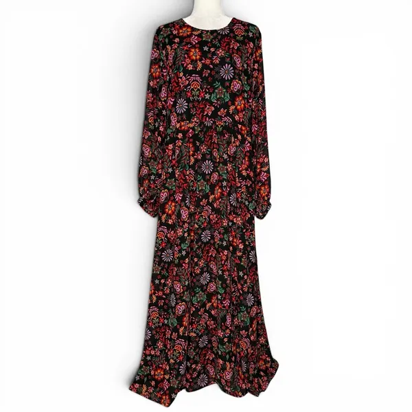 Floral Maxi Dress 2XL‎ Cottagecore Peasant Folklore Semi Sheer Long Sleeve Lined - Image 3
