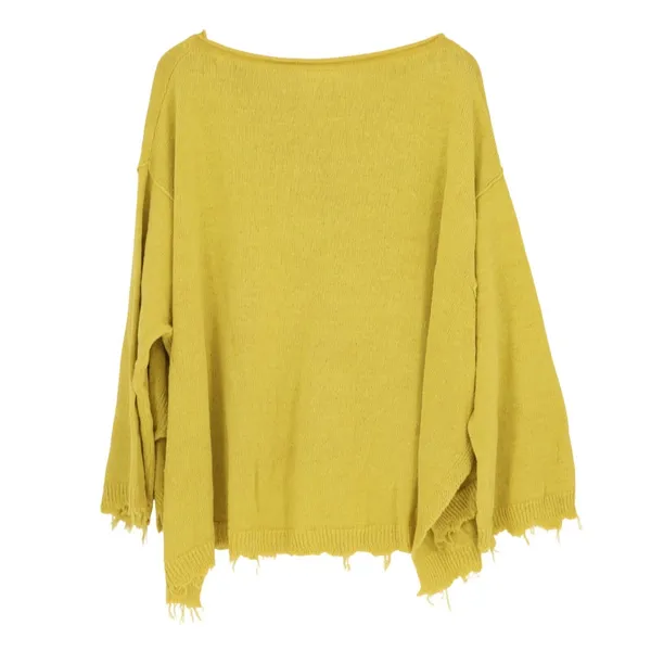 Free People Prism Sweater Women Medium Lemon Yellow Tight Knit Raw Hem Oversized - Image 6