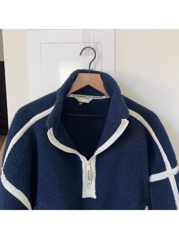 Free People FP Movement Mountain High 1/2 Zip Fleece Pullover in Dark Navy Blue - Image 4