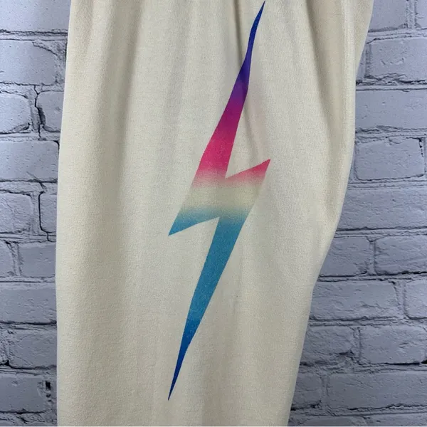 Aviator Nation Rainbow Lightning Bolt Sweatpants Joggers Cream Vintage White XL - Image 7