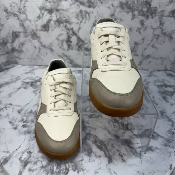 Everlane The ReLeather Tennis Shoes Size 8 Ivory Off White Taupe Leather Sneaker - Image 3
