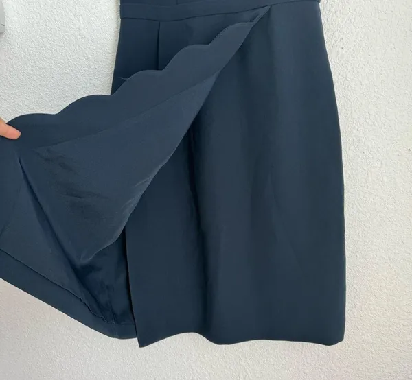 J. Crew Dress Womens Size 0 Navy Blue V Neck Scallop Crepe Wrap Surplice Sheath - Image 7