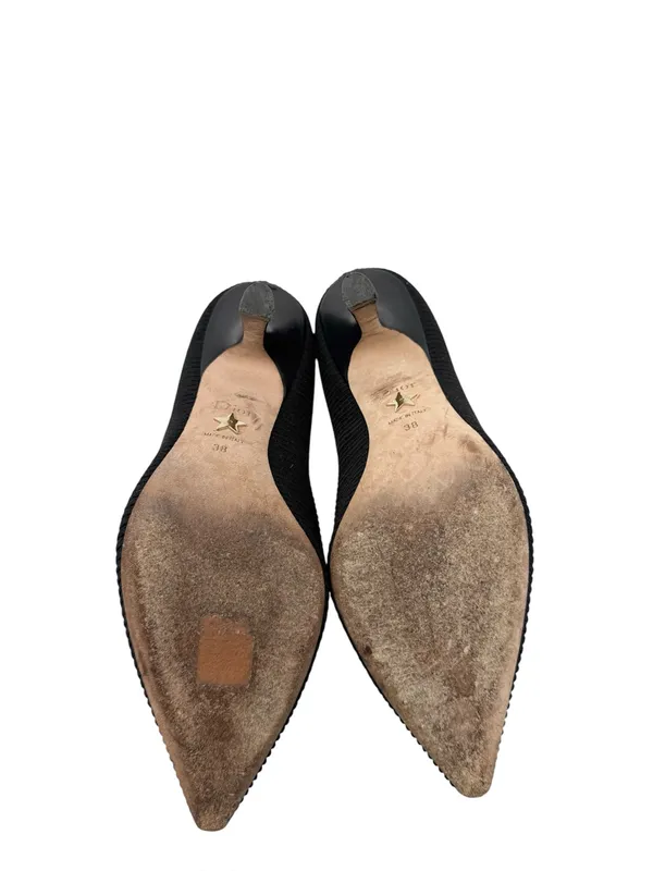 Dior J’Adior Logo Ribbon Black Canvas Slip On Pointed Toe Pumps Size 38 - Image 11