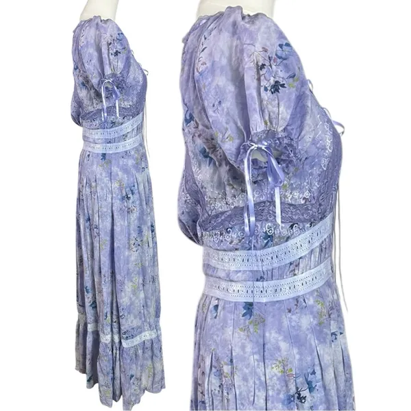 Anthropologie Dainty Ethereal Cottage Midi Maxi Dress Periwinkle Blue XL - Image 8