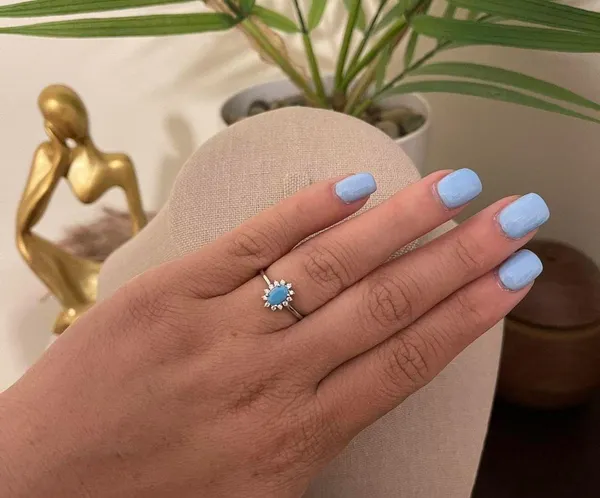 Sterling Silver SIZE 5 925 Crown Natural Turquoise Cubic Zirconia Ring - Image 6