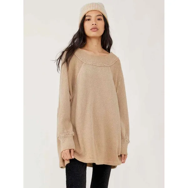 Free People We The Free She’s A Keeper Sweater Women’s L Tan Oversized Boho - Image 8