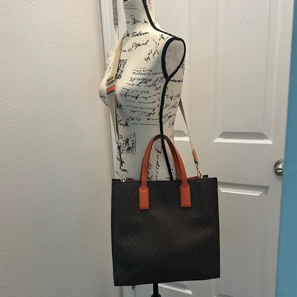 Michael Michael Kors Brown Tote with Orange Trim and Logo Print - Image 3