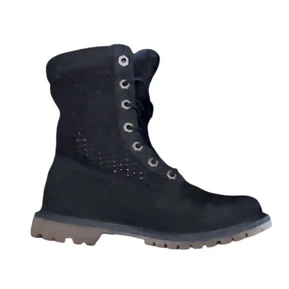 Timberland Black Lace Up Combat Boots Textured Shaft Chunky Sole Women's Size 7 - Image 4