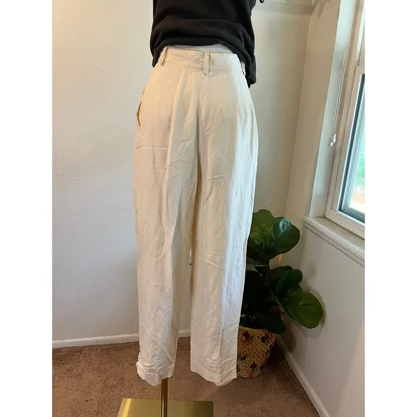 Express Vintage Linen Silk Cream High Rise Pleated Cropped Trouser Pants Size 2 - Image 5