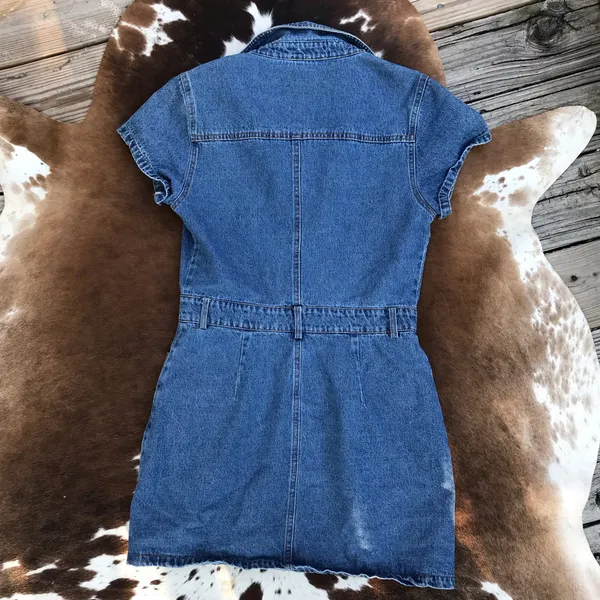 Lulu’s Ready to Charm Medium Wash Short Sleeve Denim Mini Dress Sz M - Image 6