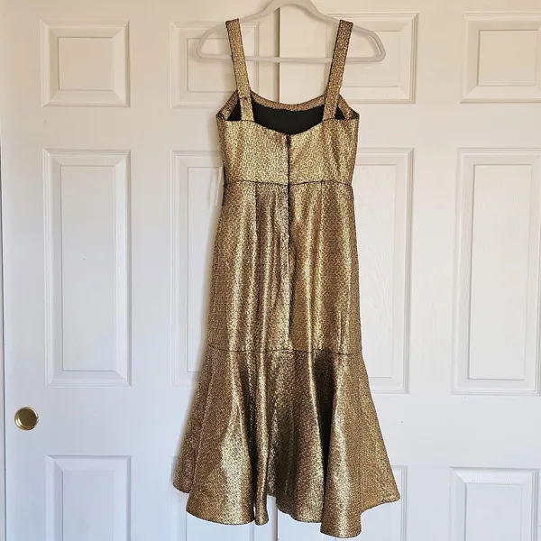 Mestiza New York Jody Metallic Gold Tweed‎ Square Neck Flutter Hem Midi Dress 2 - Image 13