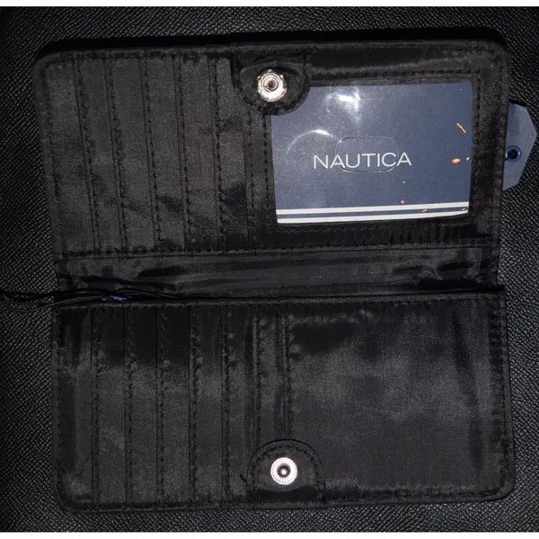 Nautica Slim Clutch Wallet Women OS Black NEW Saffiano Snap Card Slots - Image 3